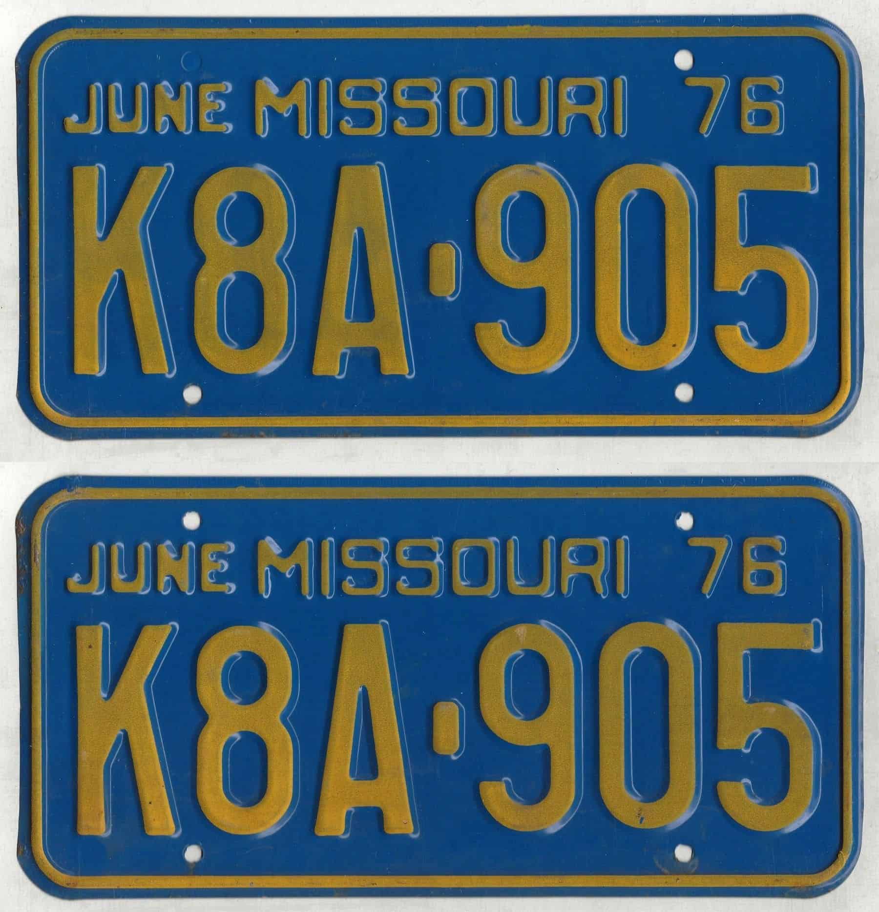 Missouri 1976 car license plate pair #K8A-905