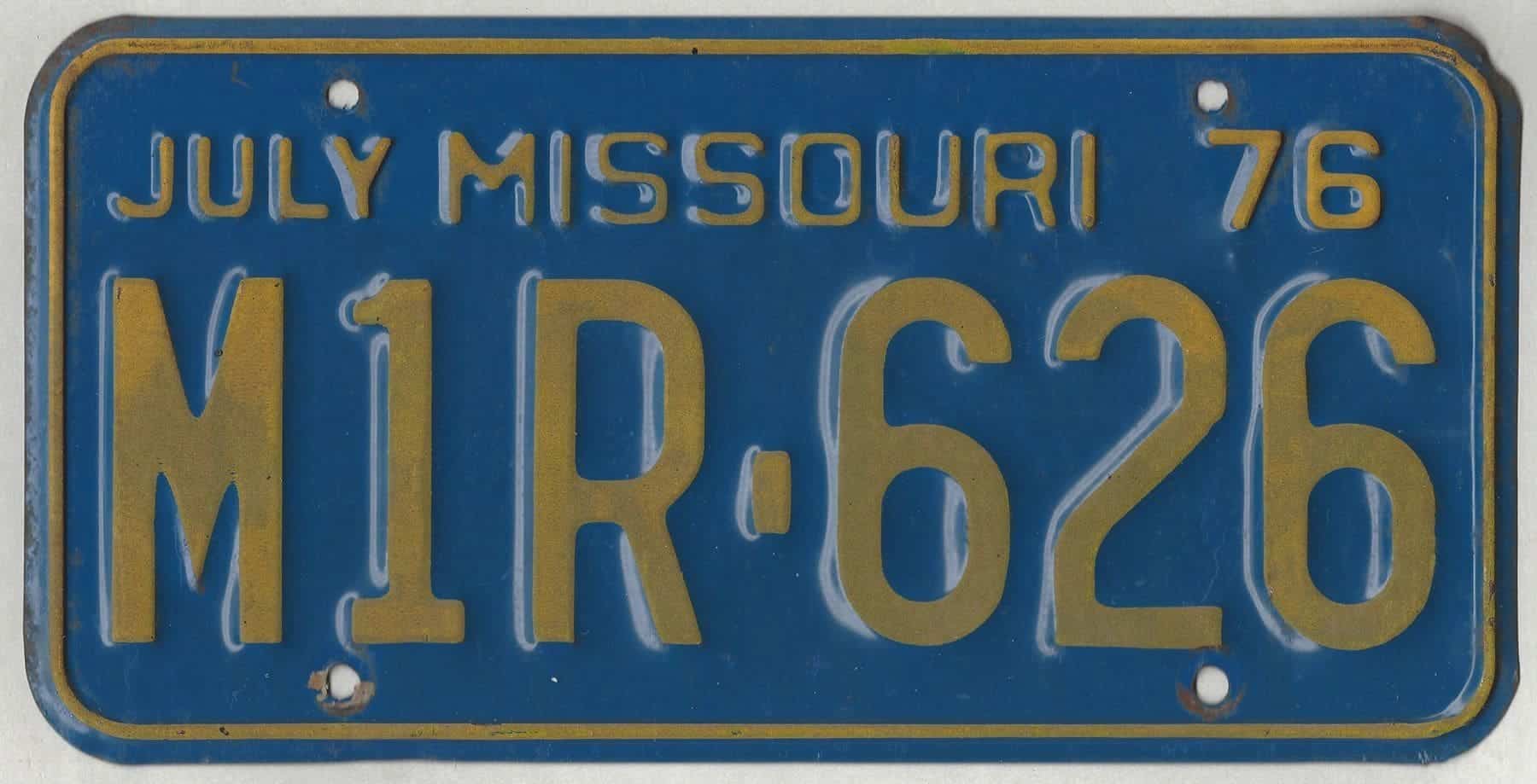 Missouri 1976 car license plate #M1R-626