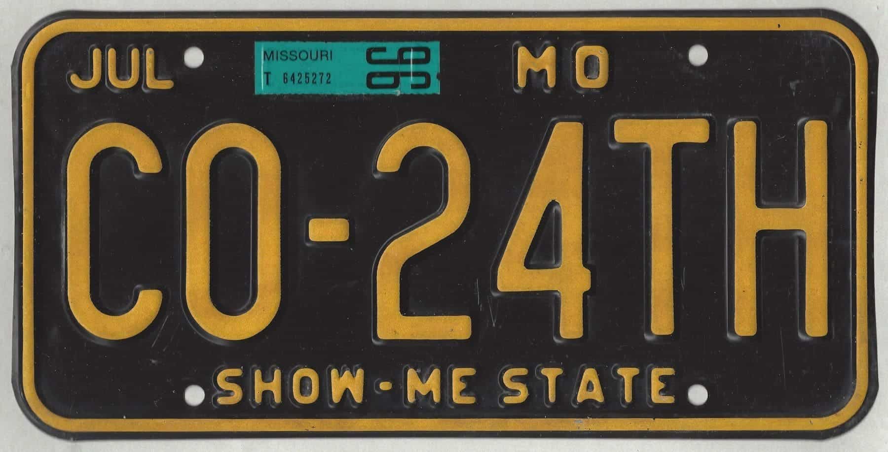 Missouri 1996 vanity license plate #CO-24TH