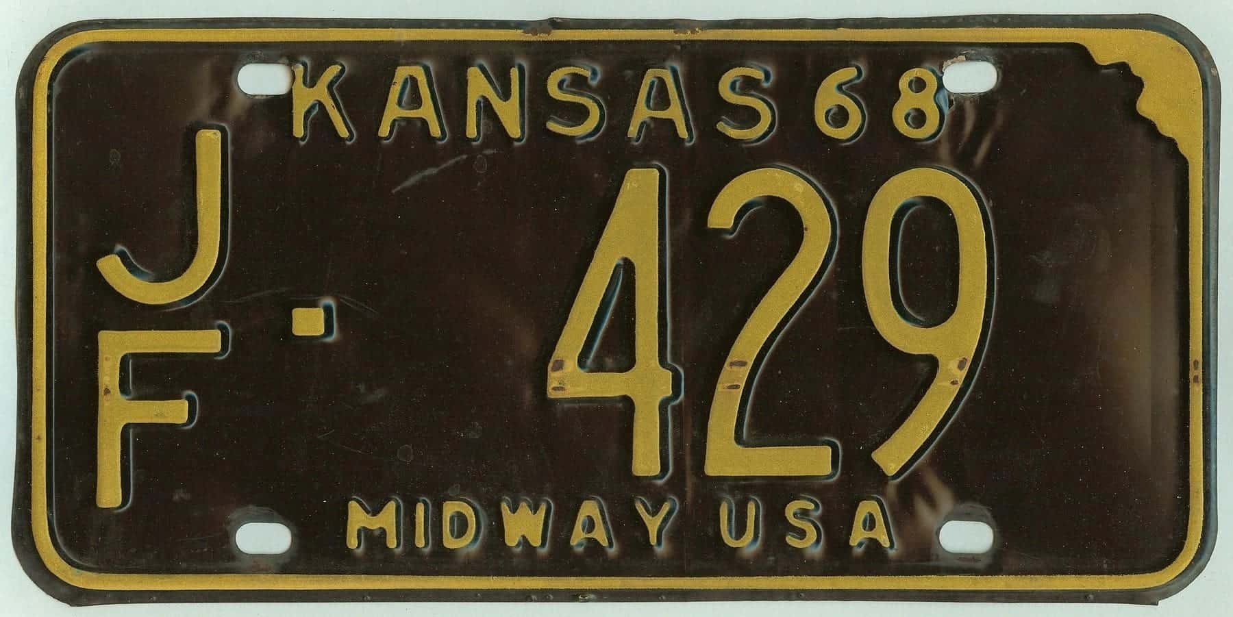Kansas 1968 car license plate Jefferson county #JF-429