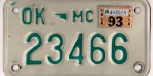 Oklahoma 1993 motorcycle license plate #23466