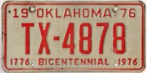 Oklahoma 1976 car license plate Texas county #TX-4878