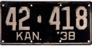 Kansas 1938 car license plate Jackson county #42-418