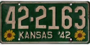 Kansas 1942 car license plate Jackson county #42-2163