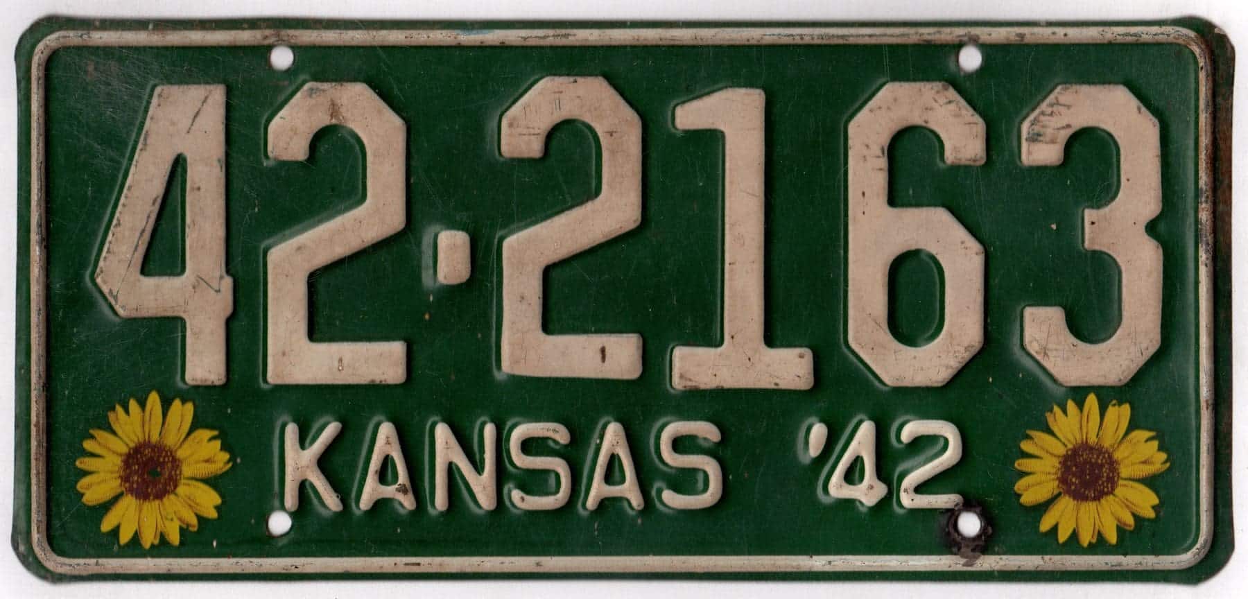 Kansas 1942 car license plate Jackson county #42-2163