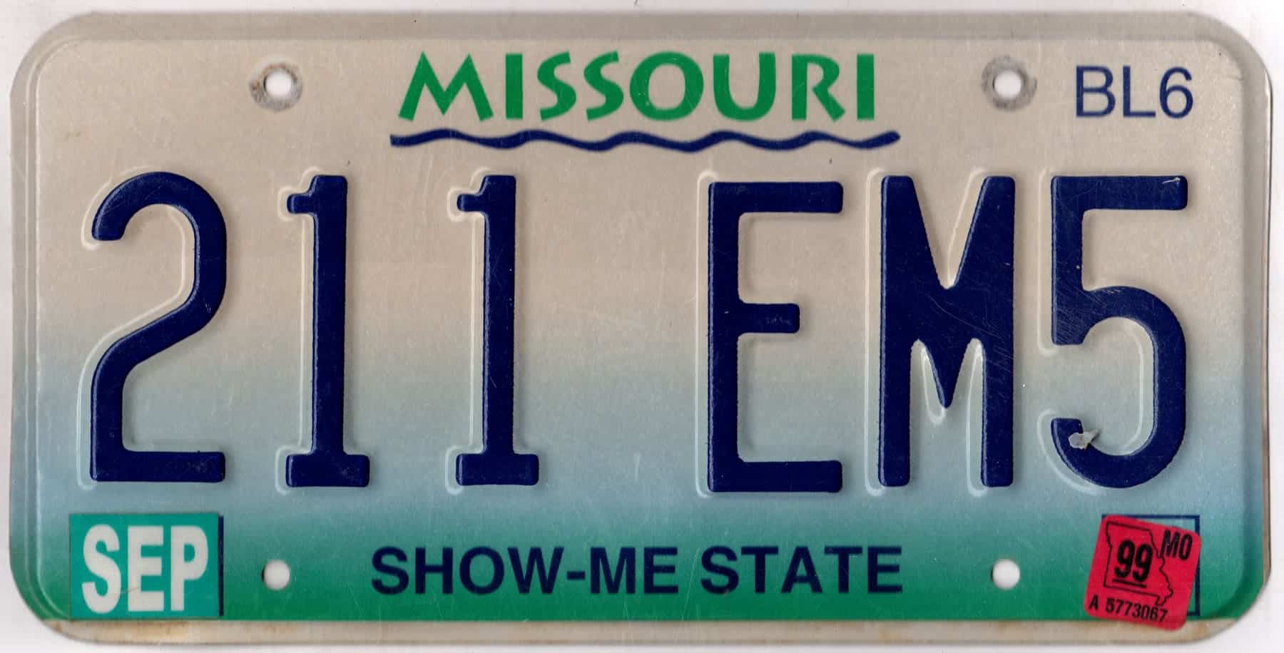 Missouri 1999 truck license plate #211-EM5