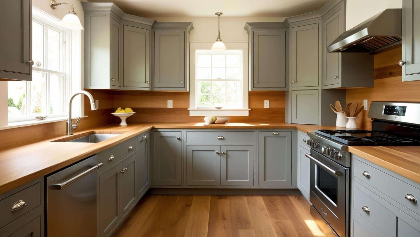 Blue and brown kitchen design. cottage kitchen design