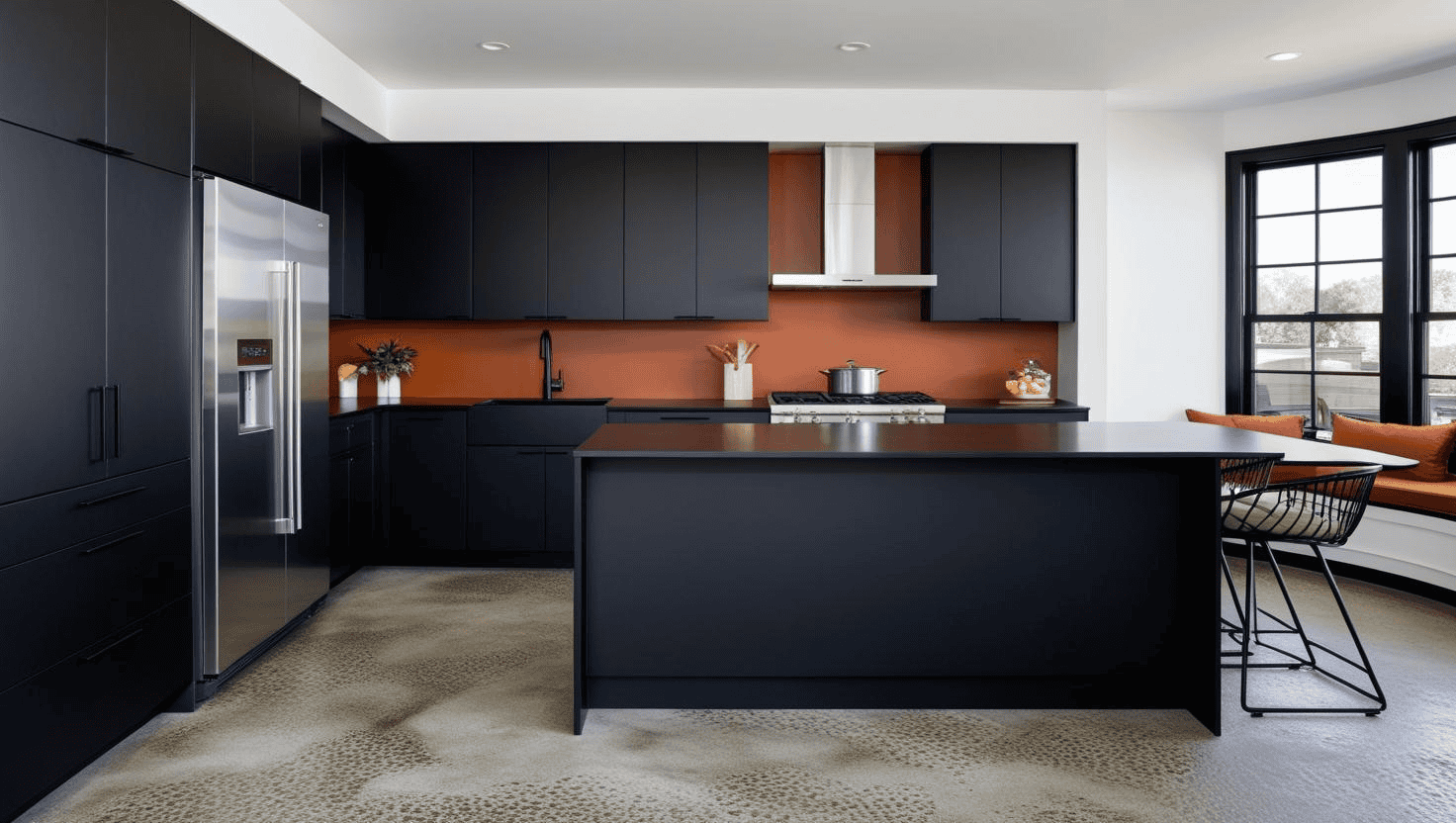 Orange and black kitchen design