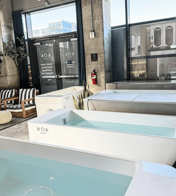 Cold plunges for contrast therapy at ROK SPAS Denver Nordic spa