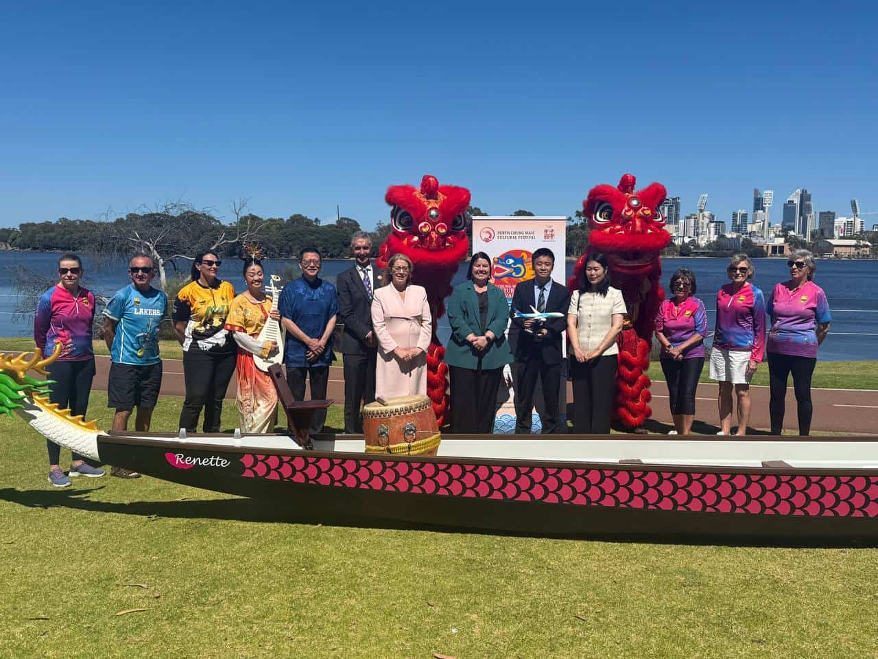A cultural celebration in Australia featuring dragon boat racing and traditional lion dance, highlighting the enduring legacy of Chinese immigrants, including Siyi gold miners.
