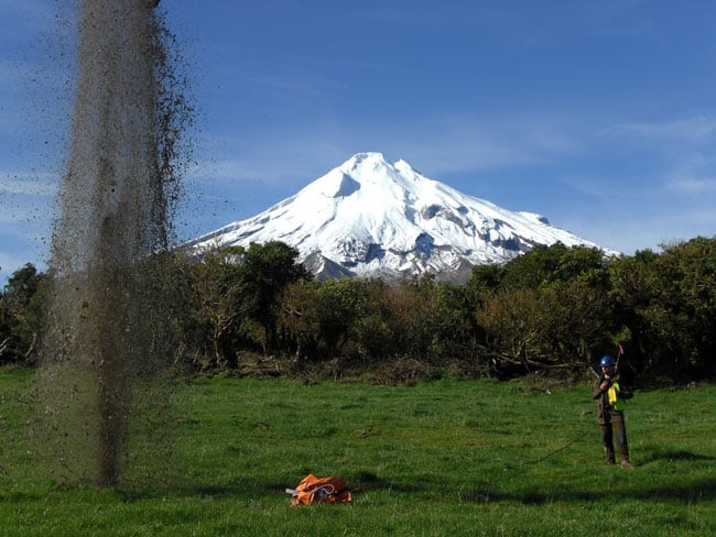 Seismic surveying near Mount Taranaki, New Zealand, by Southern Eastern Geophysical Limited.