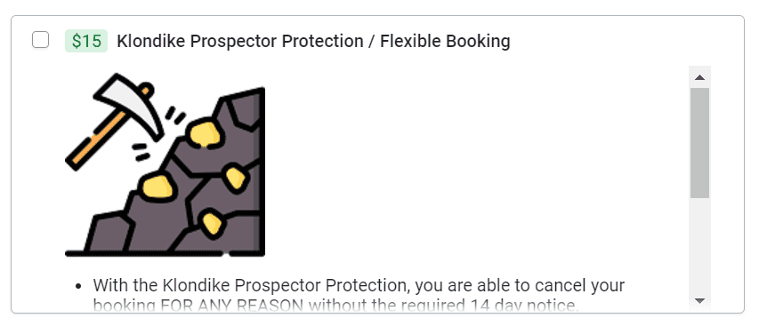 Example of Klondike Prospector Protection option at checkout