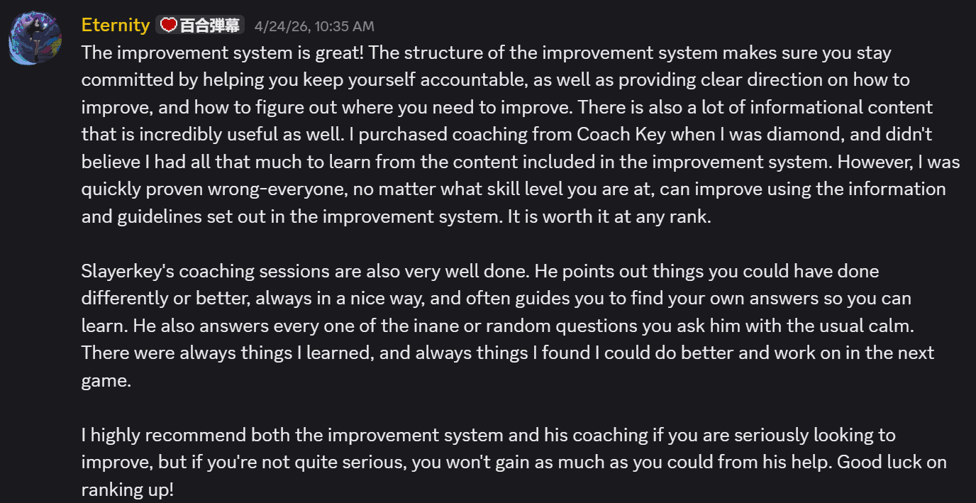 Eternity testimonial screenshot