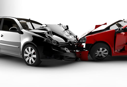 Two cars in a headlong collision