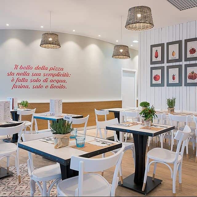 Contemporary Restaurant Interior With White Chairs And Framed Art.