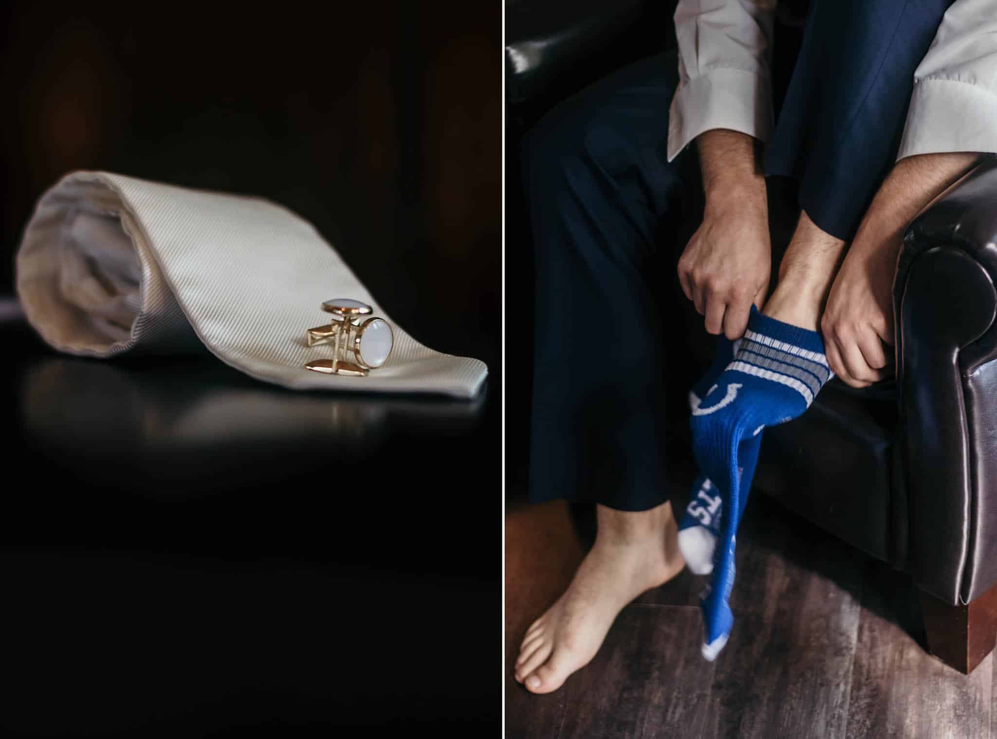 Diptych of groom details getting ready