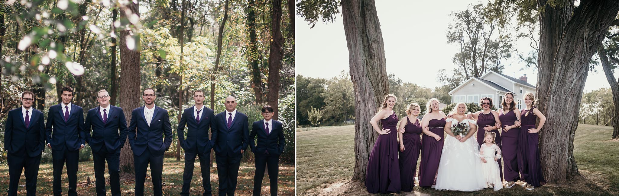 Diptych of bridal party posing for photos