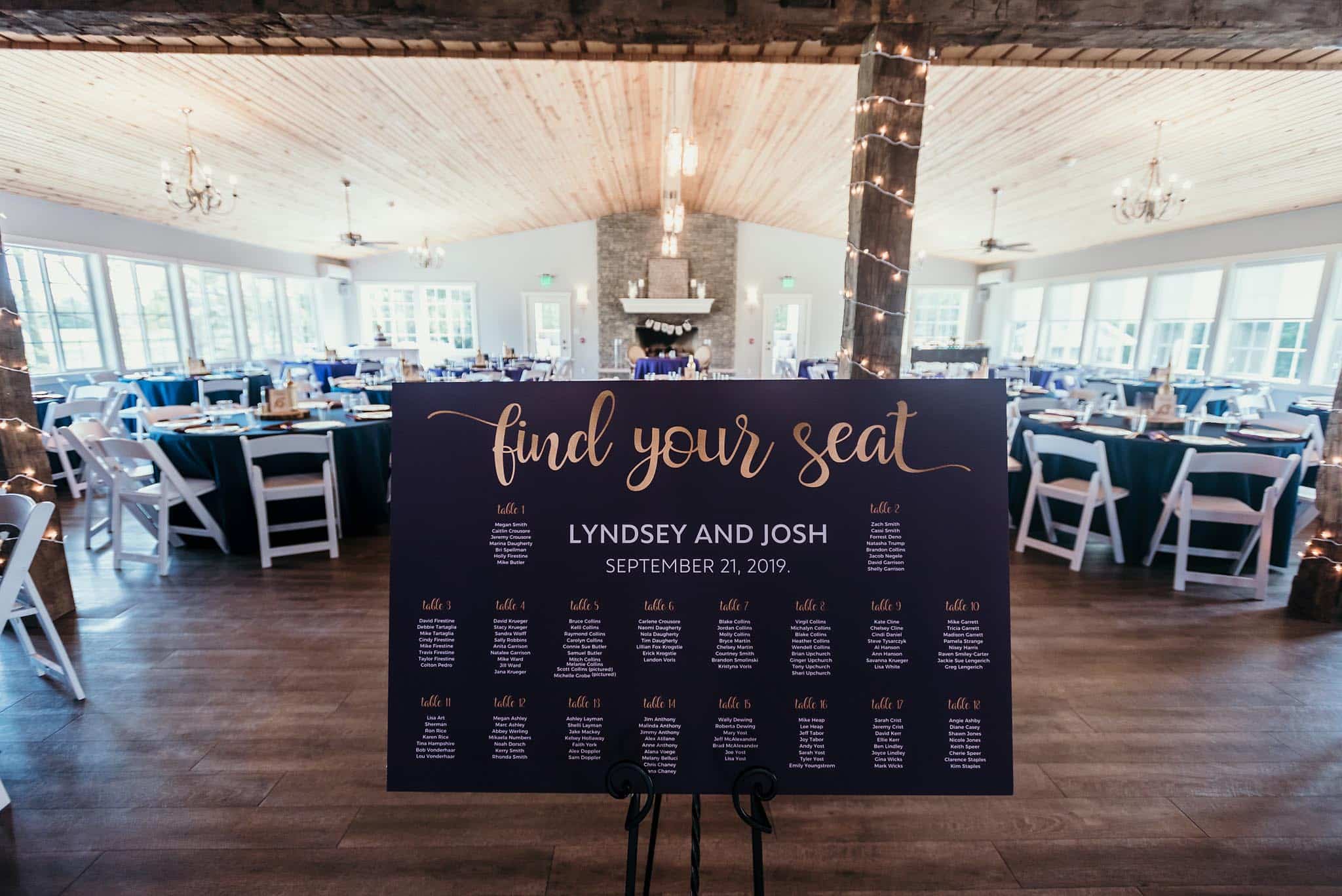 Seating chart at wedding reception