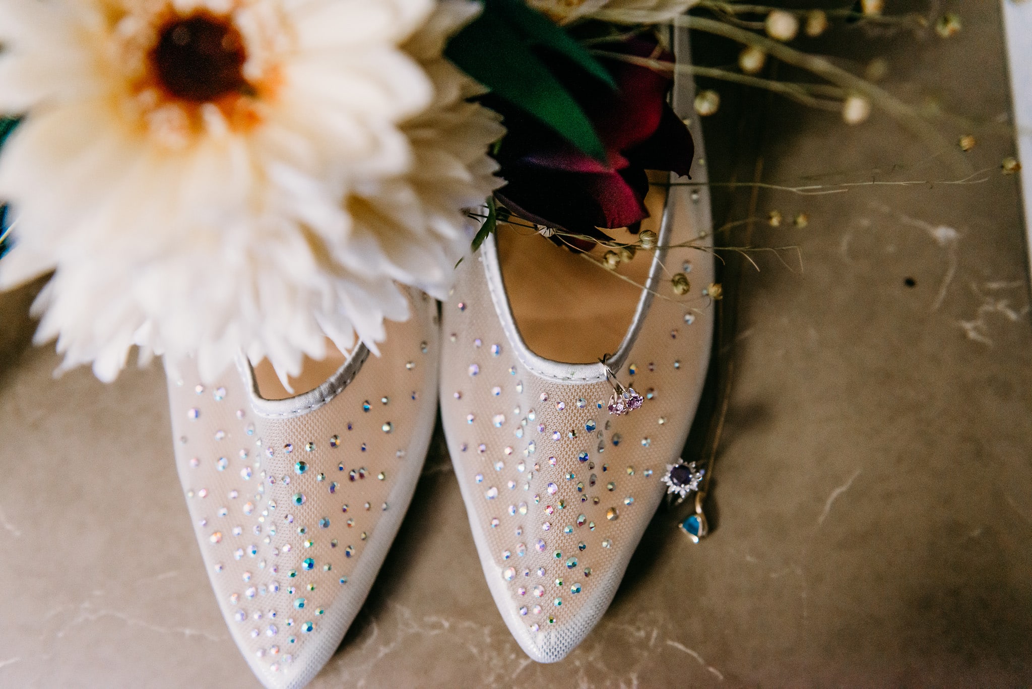 up close wedding shoes and jewelery indianapolis wedding