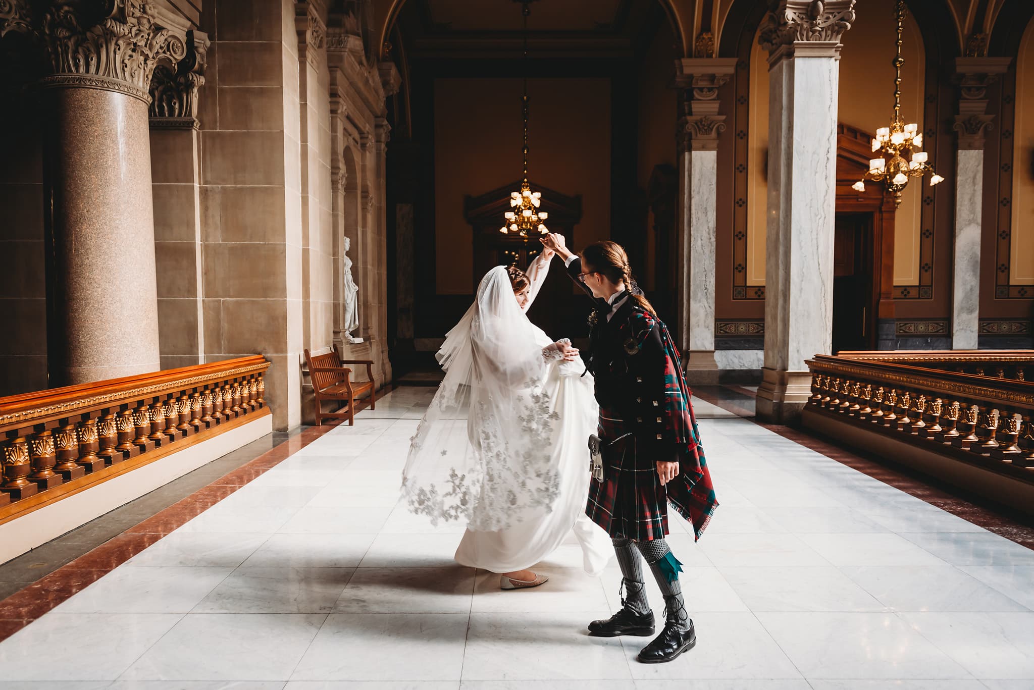 bride twirling indianapolis wedding indiana state house