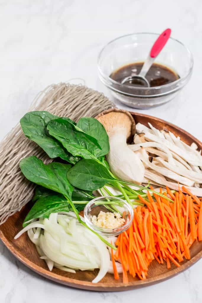 Raw ingredients to make japchae