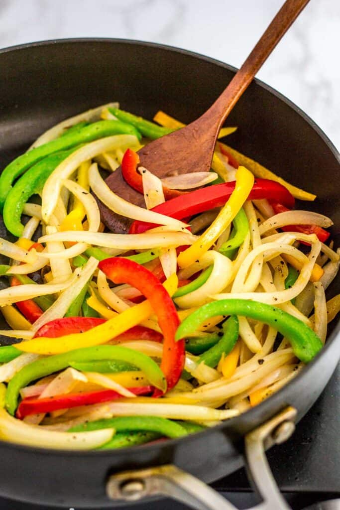 Sauteed onion and pepper in a large skillet