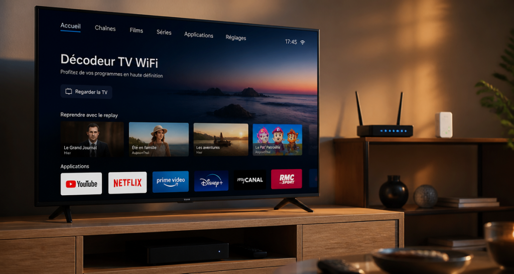 decodeur tv wifi sur tv 4k dans salon