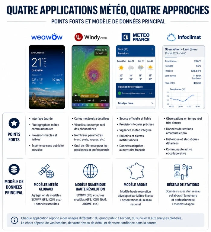 Infographie comparative des meilleures applications météo Android pour choisir la plus fiable