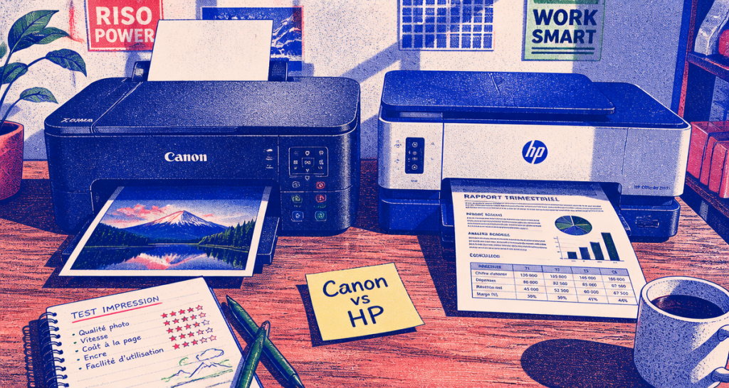 imprimante canon ou hp côte à côte sur un bureau