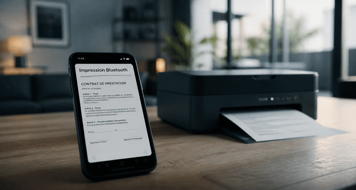imprimante en bluetooth sur table avec smartphone