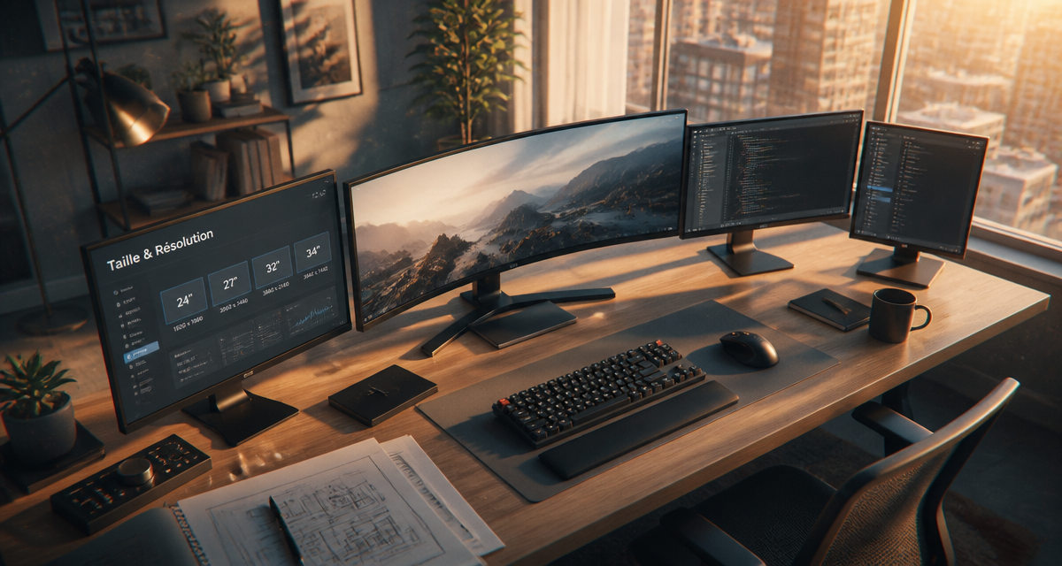 taille ecran pc differents modèles alignés sur bureau