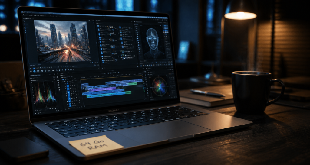 pc portable 64 go ram sur bureau professionnel