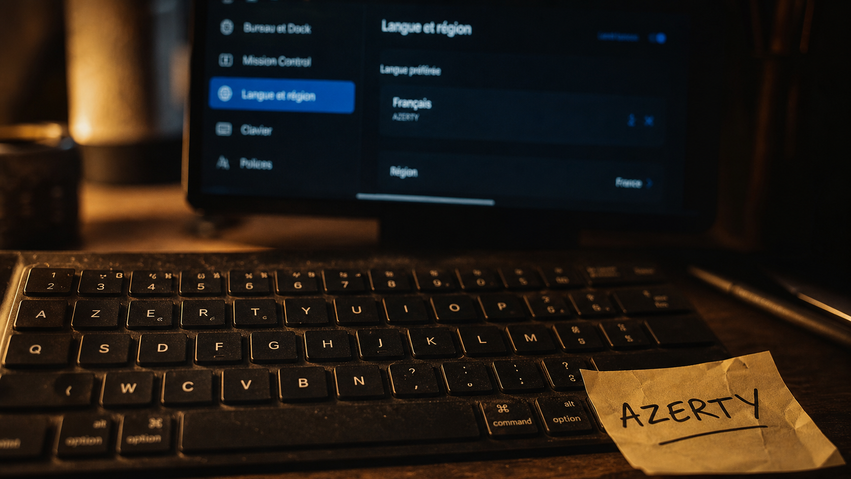 Changement clavier QWERTY AZERTY : menu Langue et région, Français AZERTY
