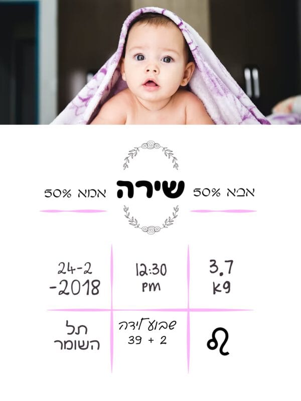 תעודת לידה מעוצבת ורודה | תעודת לידה לתינוקת שנולדה - Image 2
