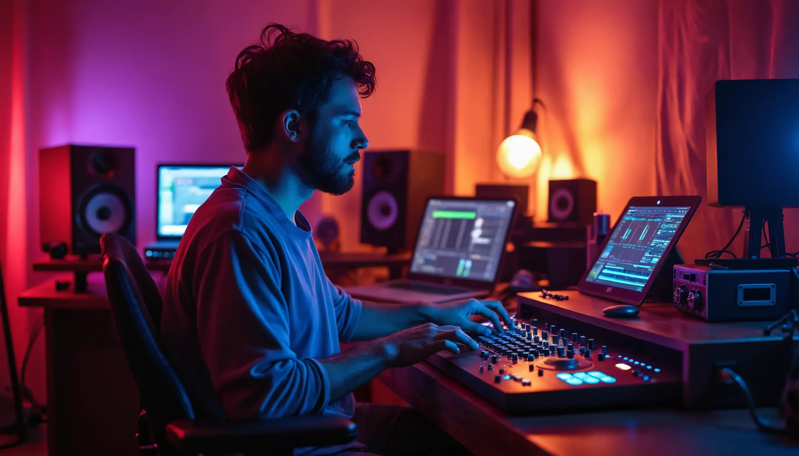 Electronic Music Producer in studio in a flow state