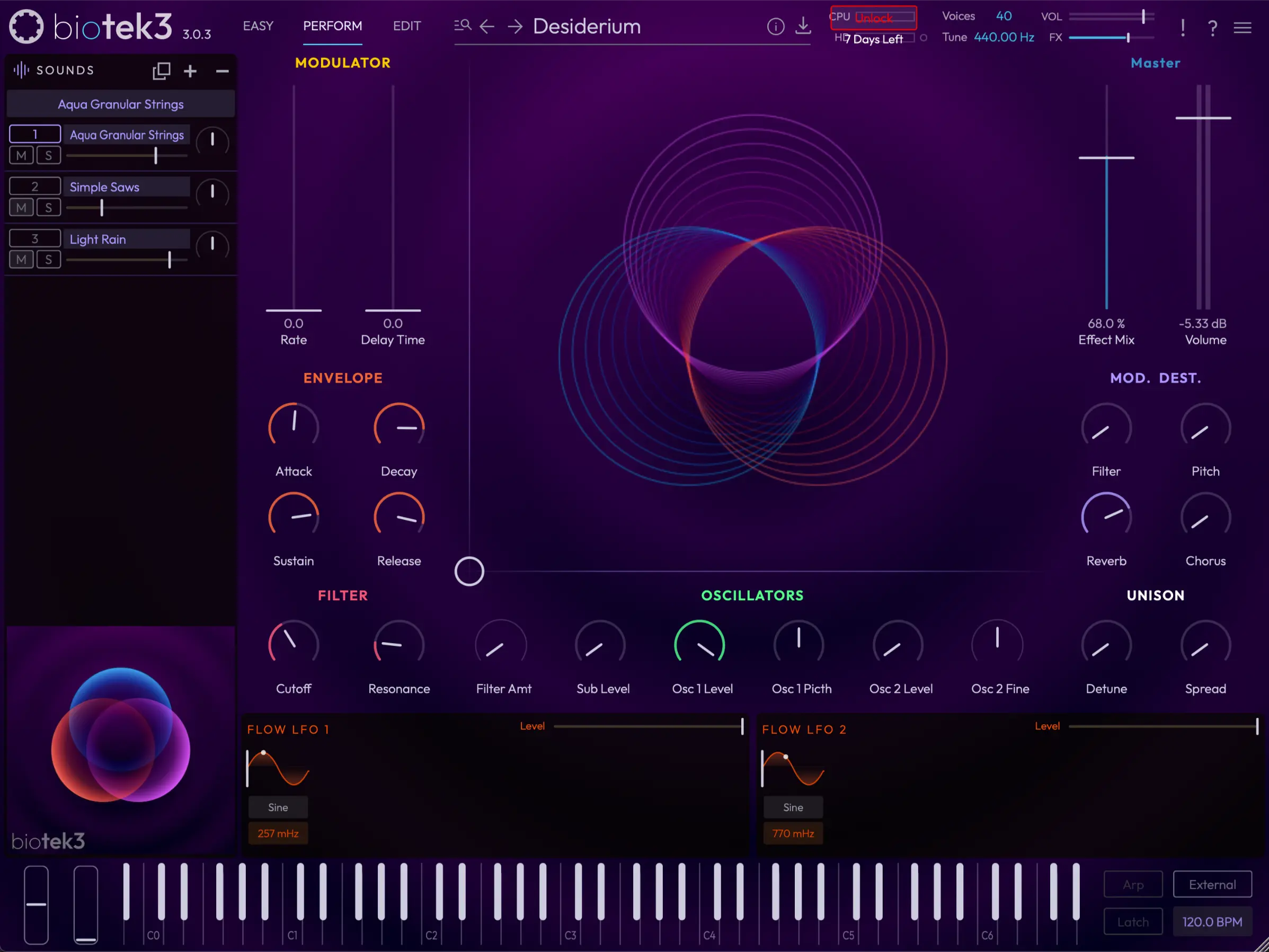 Tracktion BioTek 3 Performance interface