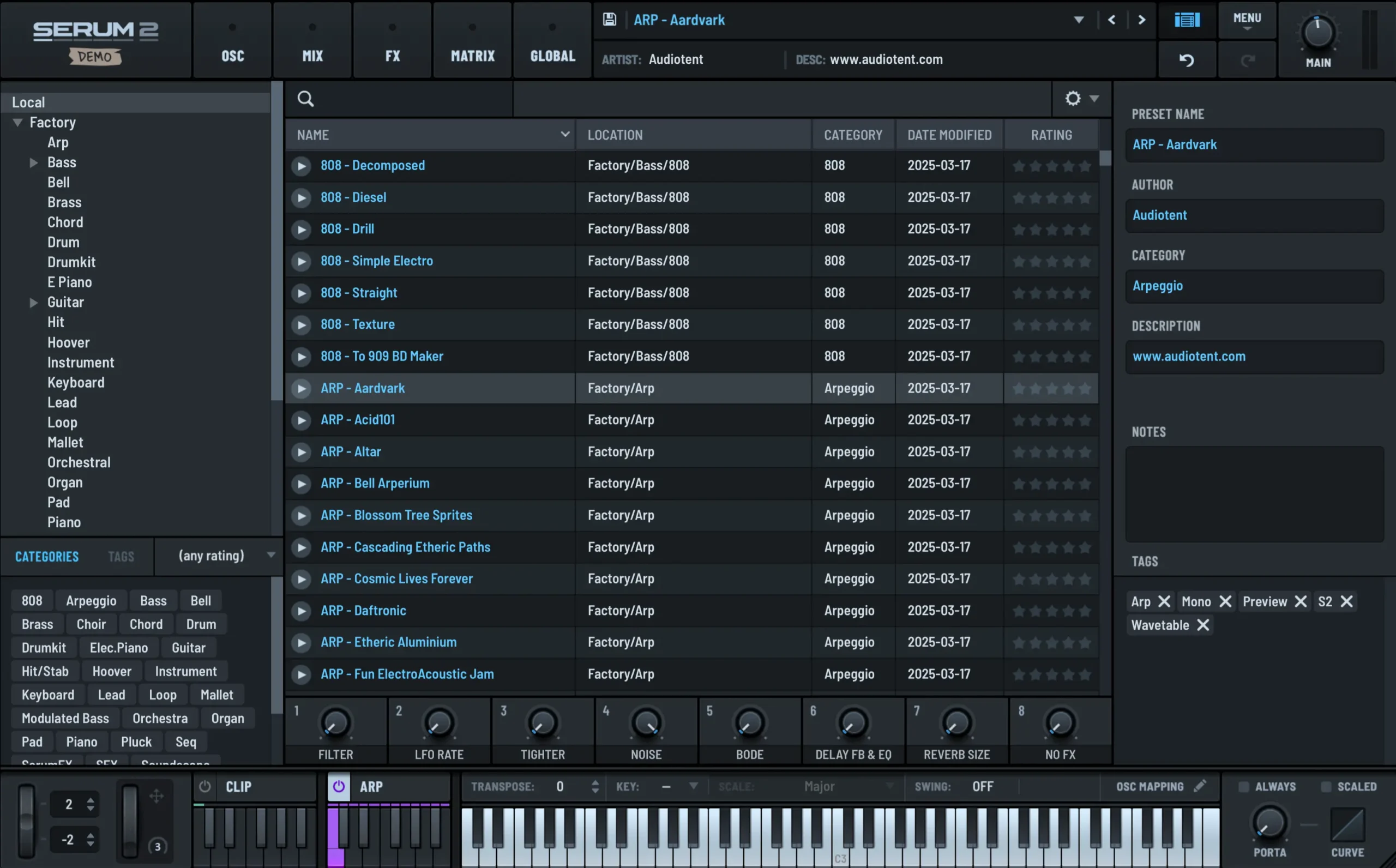 Xfer Serum 2 interface Preset Browser