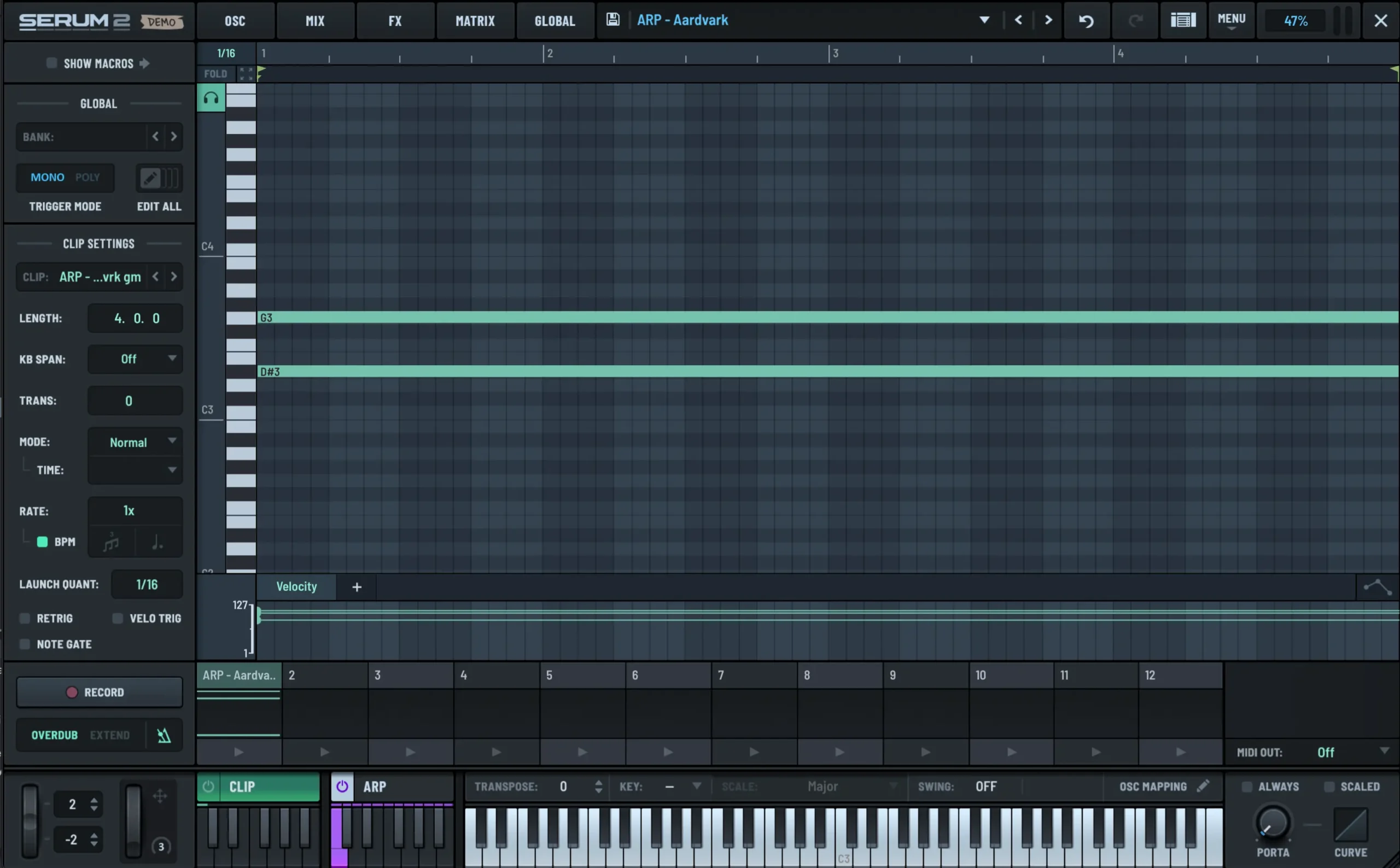 Xfer Serum 2 interface Clip view
