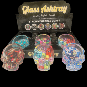 GLASS ASHTRAY SKULL SHAPE/DESIGN 6CT