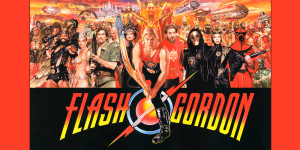 Cover art for "3 Guys and a Flick" podcast featuring Flash Gordon characters and scenes.