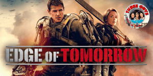 Cover image for the Edge of Tomorrow movie review podcast by 3 Guys and a Flick.