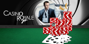 Casino Royale scene with poker chips and playing cards.