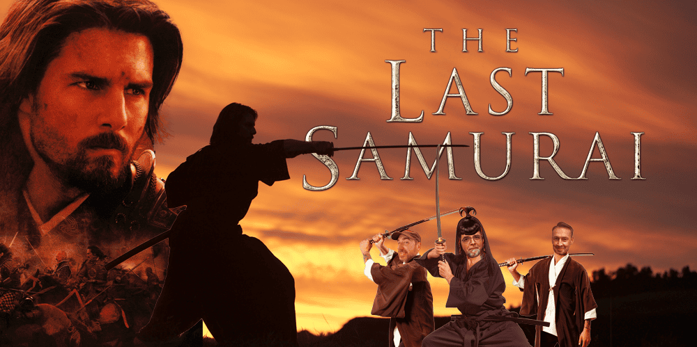 Last Samurai scene with warriors and sunset in the background.
