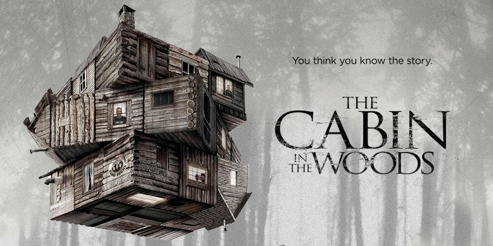 Promotional image for "The Cabin in the Woods" movie review podcast episode.