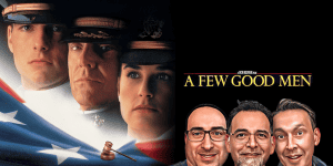Logo of the 3 Guys and a Flick movie review podcast featuring three hosts.