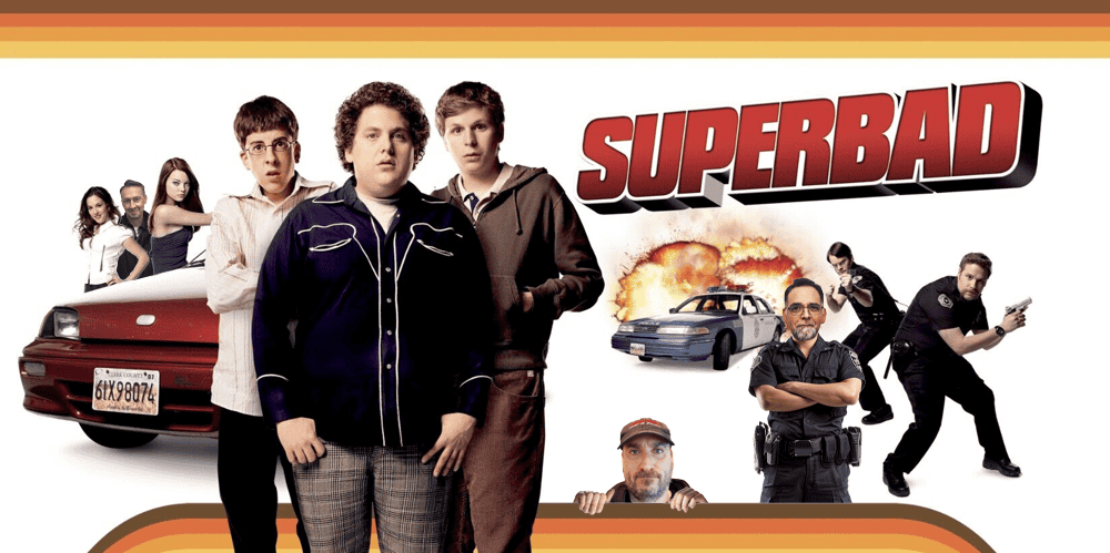 Cover image of the Superbad movie with the main characters and title.