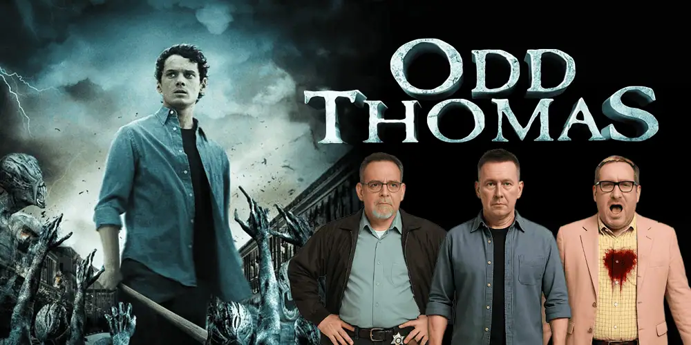 Cover image for "Odd Thomas" movie review podcast featuring the main characters.