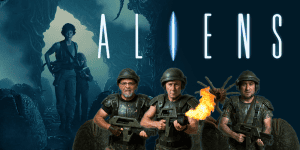 Review of Alien Covenant movie featuring three hosts with guns in a sci-fi setting.