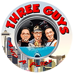 Logo of Three Guys and a Flick movie review podcast featuring three hosts in a car.