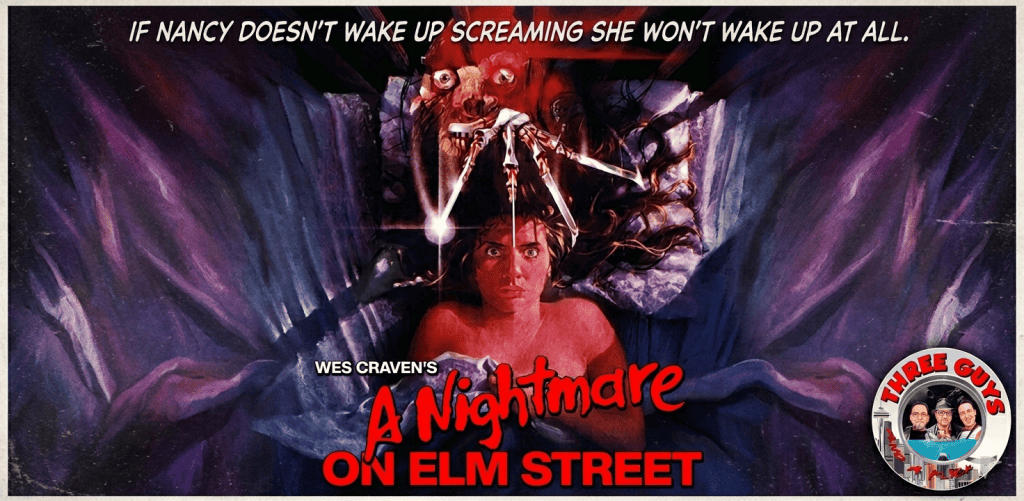 Classic Nightmare on Elm Street horror movie poster with Freddy Krueger and a young girl.